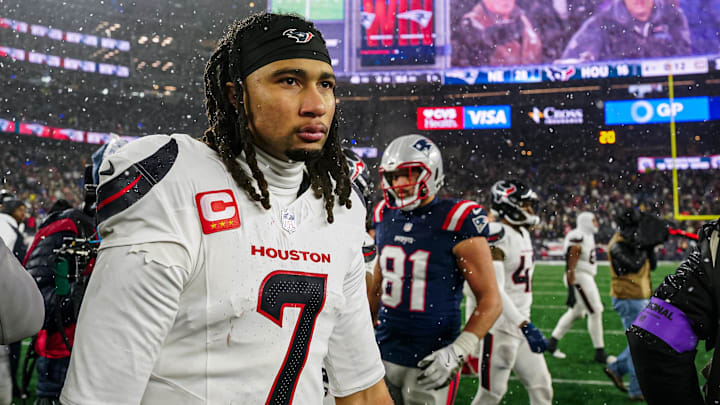 Jan 18, 2026; Foxborough, MA, USA; Houston Texans quarterback C.J. Stroud (7) after the game against the New England Patriots in an AFC Divisional Round game at Gillette Stadium. Mandatory Credit: David Butler II-Imagn Images Jan 18, 2026; Foxborough, MA, USA; Houston Texans quarterback C.J. Stroud (7) after the game against the New England Patriots in an AFC Divisional Round game at Gillette Stadium. Mandatory Credit: David Butler II-Imagn Images