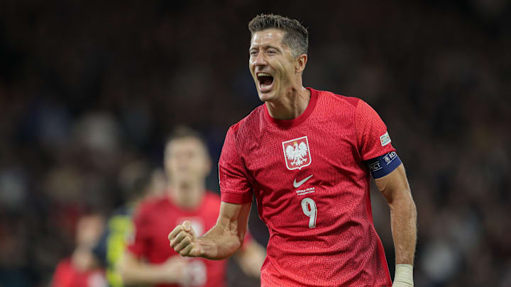 Robert Lewandowski of Poland celebrates after scoring a goal...