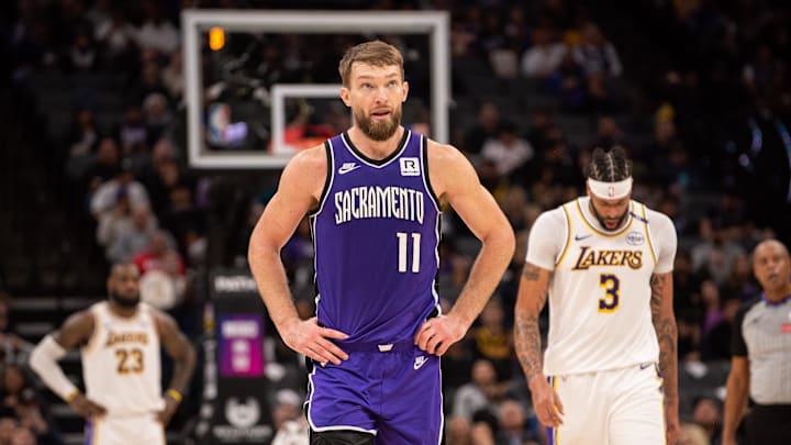 Dec 21, 2024; Sacramento, California, USA; Sacramento Kings forward Domantas Sabonis (11) looks on after being called for a foul during the third quarter at Golden 1 Center. Mandatory Credit: Ed Szczepanski-Imagn Images Dec 21, 2024; Sacramento, California, USA; Sacramento Kings forward Domantas Sabonis (11) looks on after being called for a foul during the third quarter at Golden 1 Center. Mandatory Credit: Ed Szczepanski-Imagn Images