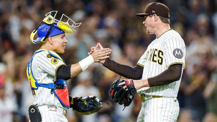 Aug 22, 2026; San Diego, California, USA; San Diego Padres relief pitcher Mason Miller (22) celebrates with catcher Freddy Fermin (54) after defeating the Minnesota Twins in the ninth inning at Petco Park. Mandatory Credit: David Frerker-Imagn Images Aug 22, 2026; San Diego, California, USA; San Diego Padres relief pitcher Mason Miller (22) celebrates with catcher Freddy Fermin (54) after defeating the Minnesota Twins in the ninth inning at Petco Park. Mandatory Credit: David Frerker-Imagn Images