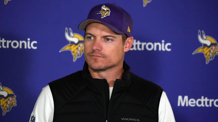 Oct 4, 2024; Watford, United Kingdom; Minnesota Vikings coach Kevin O'Connell during practice at The Grove. Oct 4, 2024; Watford, United Kingdom; Minnesota Vikings coach Kevin O'Connell during practice at The Grove.