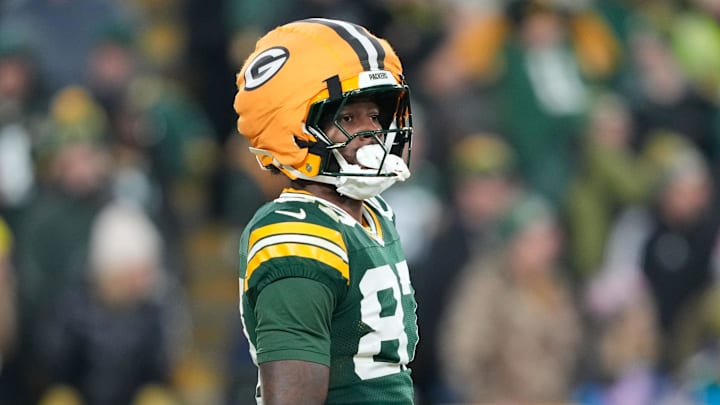Dec 27, 2025; Green Bay, Wisconsin, USA; Green Bay Packers wide receiver Romeo Doubs (87) looks on during the third quarter against the Baltimore Ravens at Lambeau Field. Mandatory Credit: Kayla Wolf-Imagn Images Dec 27, 2025; Green Bay, Wisconsin, USA; Green Bay Packers wide receiver Romeo Doubs (87) looks on during the third quarter against the Baltimore Ravens at Lambeau Field. Mandatory Credit: Kayla Wolf-Imagn Images