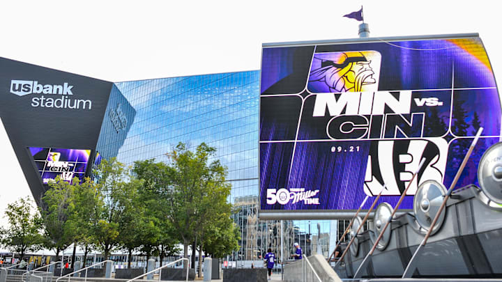 Sep 21, 2025; Minneapolis, Minnesota, USA;  A general view of U.S. Bank Stadium before the game between the Minnesota Vikings and the Cincinnati Bengals.