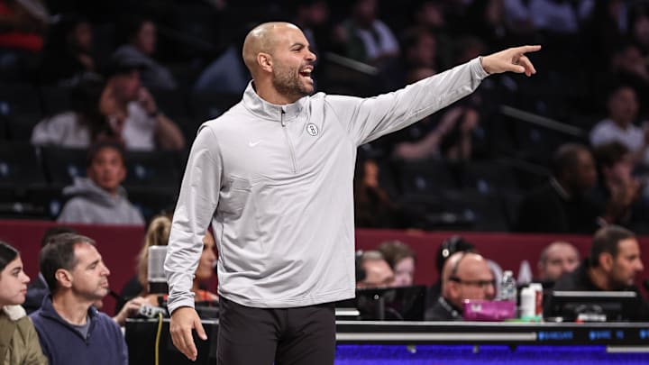 Oct 27, 2024; Brooklyn, New York, USA; Brooklyn Nets head coach Jordi Fernandez yells out instructions in the first quarter against the Milwaukee Bucks at Barclays Center. Mandatory Credit: Wendell Cruz-Imagn Images Oct 27, 2024; Brooklyn, New York, USA; Brooklyn Nets head coach Jordi Fernandez yells out instructions in the first quarter against the Milwaukee Bucks at Barclays Center. Mandatory Credit: Wendell Cruz-Imagn Images
