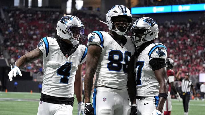 Carolina Panthers tight end Darren Waller (88) celebrates after scoring a touchdown Carolina Panthers tight end Darren Waller (88) celebrates after scoring a touchdown