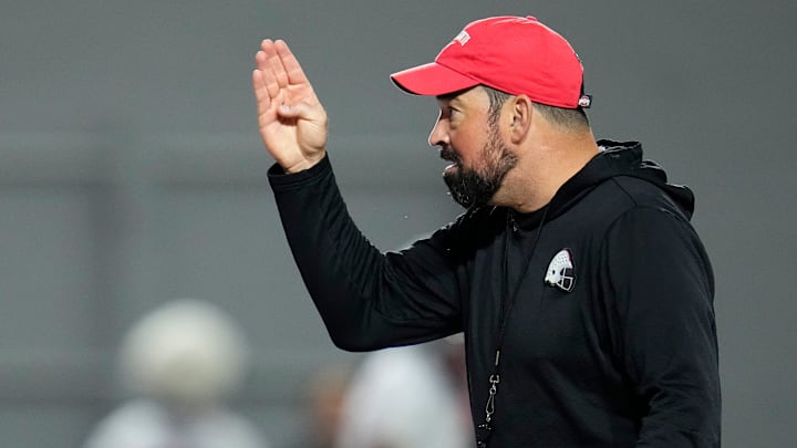 Ohio State Buckeyes head coach Ryan Day motions during the first day of spring workouts for the 2026 football season at Woody Hayes Athletic Complex in Columbus on March 10, 2026. Ohio State Buckeyes head coach Ryan Day motions during the first day of spring workouts for the 2026 football season at Woody Hayes Athletic Complex in Columbus on March 10, 2026.
