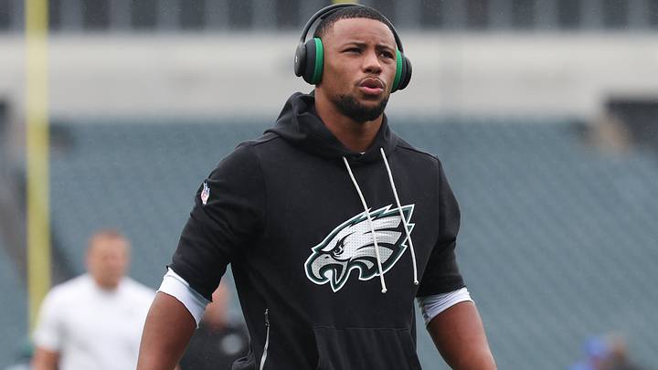 Philadelphia Eagles running back Saquon Barkley before a game against the Los Angeles Rams at Lincoln Financial Field. Mandatory Credit: Bill Streicher-Imagn Images Philadelphia Eagles running back Saquon Barkley before a game against the Los Angeles Rams at Lincoln Financial Field. Mandatory Credit: Bill Streicher-Imagn Images