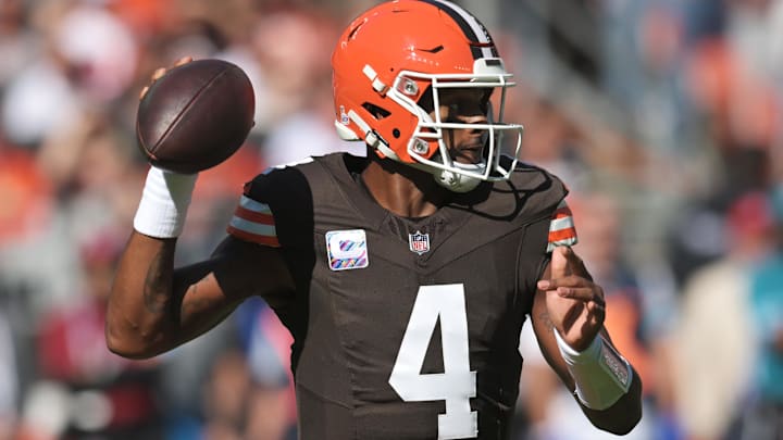 Cleveland Browns quarterback Deshaun Watson (4) throws a pass during the first quarter against the Cincinnati Bengals at Huntington Bank Field.
