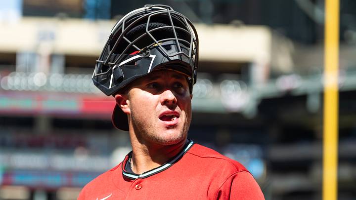 Apr 1, 2026; Phoenix, Arizona, USA; Arizona Diamondbacks catcher James McCann against the Detroit Tigers at Chase Field. Mandatory Credit: Mark J. Rebilas-Imagn Images Apr 1, 2026; Phoenix, Arizona, USA; Arizona Diamondbacks catcher James McCann against the Detroit Tigers at Chase Field. Mandatory Credit: Mark J. Rebilas-Imagn Images