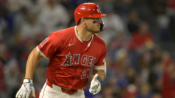 Mar 24, 2025; Anaheim, California, USA; Los Angeles Angels center fielder Mike Trout (27) rounds the bases on a solo home run in the sixth inning against the Los Angeles Dodgers at Angel Stadium. Mandatory Credit: Jayne Kamin-Oncea-Imagn Images Mar 24, 2025; Anaheim, California, USA; Los Angeles Angels center fielder Mike Trout (27) rounds the bases on a solo home run in the sixth inning against the Los Angeles Dodgers at Angel Stadium. Mandatory Credit: Jayne Kamin-Oncea-Imagn Images