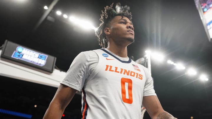 Mar 23, 2024; Omaha, NE, USA; Illinois Fighting Illini guard Terrence Shannon Jr. (0) looks on.