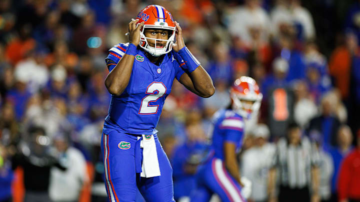 Nov 29, 2025; Gainesville, Florida, USA; Florida Gators quarterback DJ Lagway (2) gestures before the snap against the Florida State Seminoles during the second half at Ben Hill Griffin Stadium. Mandatory Credit: Matt Pendleton-Imagn Images Nov 29, 2025; Gainesville, Florida, USA; Florida Gators quarterback DJ Lagway (2) gestures before the snap against the Florida State Seminoles during the second half at Ben Hill Griffin Stadium. Mandatory Credit: Matt Pendleton-Imagn Images