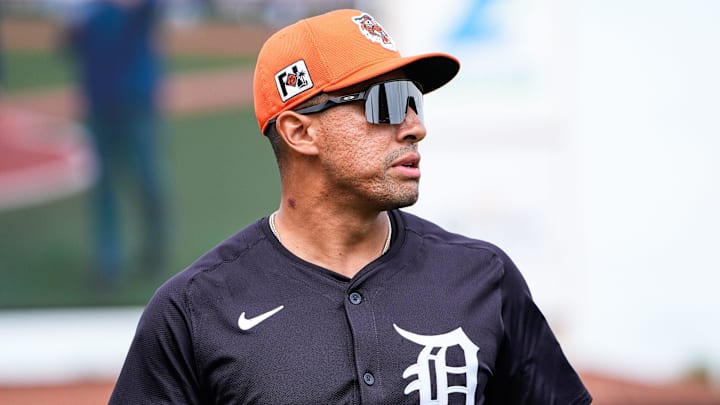 Detroit Tigers infielder Jahmai Jones warms up before a Grapefruit League game against Philadelphia Phillies at Joker Marchant Stadium in Lakeland, Fla. on Saturday, Feb. 22, 2025. Detroit Tigers infielder Jahmai Jones warms up before a Grapefruit League game against Philadelphia Phillies at Joker Marchant Stadium in Lakeland, Fla. on Saturday, Feb. 22, 2025.