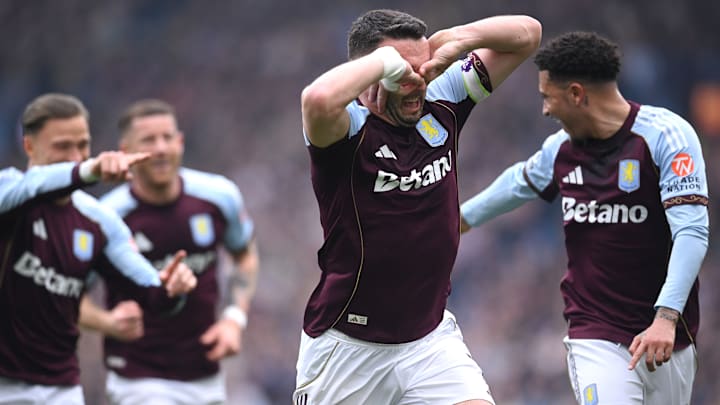 Aston Villa captain John McGinn celebrates his goal to go up 1-0 on West Ham in a clash that leaves the Hammers toiling in the relegation zone. 