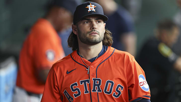 Houston Astros starting pitcher Lance McCullers Jr.  walks in the dugout before