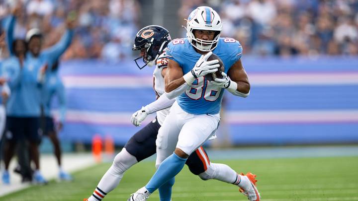 Aug 29, 2026; Nashville, Tennessee, USA; Tennessee Titans tight end Kylen Granson (86) runs with the ball after a made catch against the Chicago Bears during the first half at Nissan Stadium. Mandatory Credit: Steve Roberts-Imagn Images Aug 29, 2026; Nashville, Tennessee, USA; Tennessee Titans tight end Kylen Granson (86) runs with the ball after a made catch against the Chicago Bears during the first half at Nissan Stadium. Mandatory Credit: Steve Roberts-Imagn Images