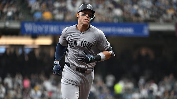 Apr 27, 2024; Milwaukee, Wisconsin, USA; New York Yankees outfielder Aaron Judge (99) Apr 27, 2024; Milwaukee, Wisconsin, USA; New York Yankees outfielder Aaron Judge (99)