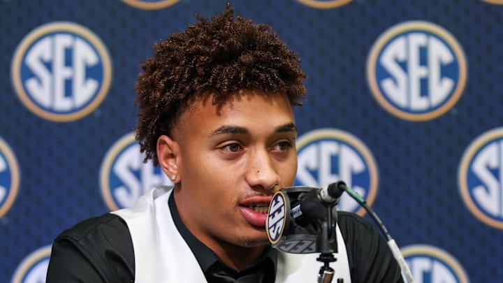 Jul 14, 2025; Atlanta, GA, USA; Vanderbilt Commodores safety Randon Fontenette answers media day questions during SEC Media Day at Omni Atlanta Hotel. Mandatory Credit: Jordan Godfree-Imagn Images
