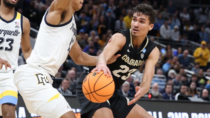 Mar 24, 2024; Indianapolis, IN, USA; Colorado Buffaloes forward Tristan da Silva (23) Mar 24, 2024; Indianapolis, IN, USA; Colorado Buffaloes forward Tristan da Silva (23)