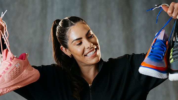 Kelsey Plum unveils the UA Breakthru 5 "Aura" colorway.