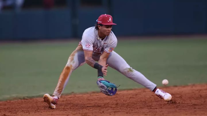 Alabama Baseball Player Justin Lebron (1) in action against Samford at Joe Lee Griffin Field in Homewood, AL on Tuesday, Feb 17, 2026.