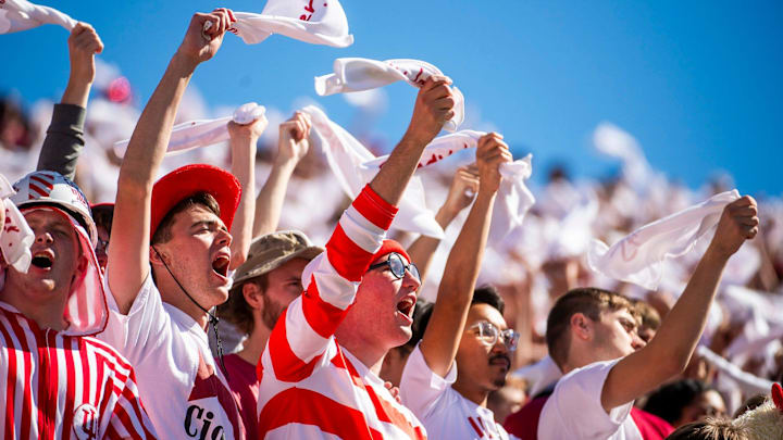 Indiana fans wave towels during the Indiana versus Nebraska football game at Memorial Stadium on Saturday, Oct. 19, 2024.
