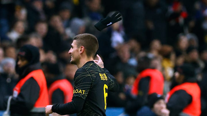 Marco Verratti exclut de la rencontre face au Stade de Rems peu de temps après son entrée en jeu.