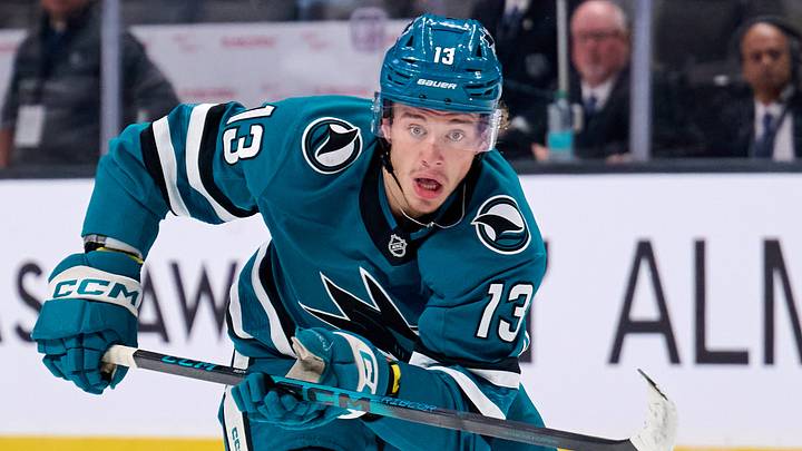 Sep 21, 2025; San Jose, California, USA; San Jose Sharks left wing Quentin Musty (13) skates toward the puck against the Vegas Golden Knights during the second period at SAP Center at San Jose. Mandatory Credit: Robert Edwards-Imagn Images Sep 21, 2025; San Jose, California, USA; San Jose Sharks left wing Quentin Musty (13) skates toward the puck against the Vegas Golden Knights during the second period at SAP Center at San Jose. Mandatory Credit: Robert Edwards-Imagn Images
