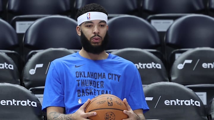 Feb 6, 2024; Salt Lake City, Utah, USA; Oklahoma City Thunder forward Kenrich Williams (34) prepares