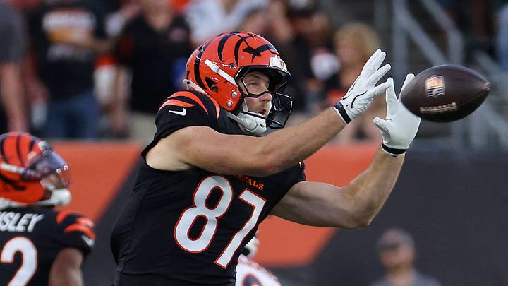 Aug 22, 2026; Cincinnati, Ohio, USA; Cincinnati Bengals tight end Tanner Hudson (87) catches the ball during the second quarter against the Chicago Bears at Paycor Stadium. Mandatory Credit: Joseph Maiorana-Imagn Images Aug 22, 2026; Cincinnati, Ohio, USA; Cincinnati Bengals tight end Tanner Hudson (87) catches the ball during the second quarter against the Chicago Bears at Paycor Stadium. Mandatory Credit: Joseph Maiorana-Imagn Images