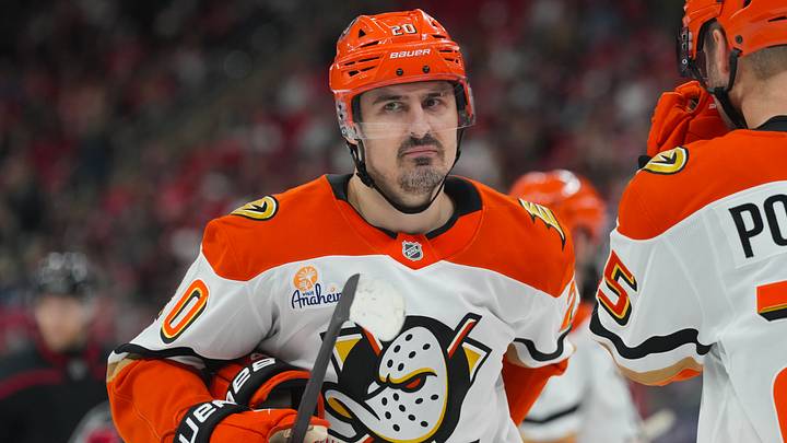 Jan 8, 2026; Raleigh, North Carolina, USA; Anaheim Ducks left wing Chris Kreider (20) looks on against the Carolina Hurricanes during the third period at Lenovo Center. Mandatory Credit: James Guillory-Imagn Images Jan 8, 2026; Raleigh, North Carolina, USA; Anaheim Ducks left wing Chris Kreider (20) looks on against the Carolina Hurricanes during the third period at Lenovo Center. Mandatory Credit: James Guillory-Imagn Images