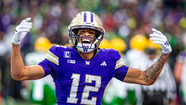 Denzel Boston celebrated a pair of touchdown catches against Oregon.