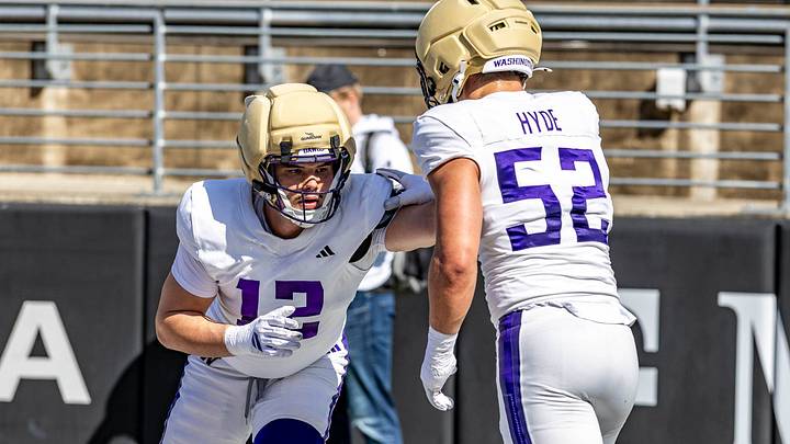 Logan George (12)  works with fellow edge rusher Devin Hyde.