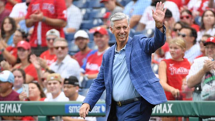 Aug 18, 2024; Philadelphia, Pennsylvania, USA; Former Philadelphia Phillies president Dave Dombrowski during Phillies Alumni Weekend and the 20th anniversary of Citizens Bank Park before game against the Washington Nationals at Citizens Bank Park. Aug 18, 2024; Philadelphia, Pennsylvania, USA; Former Philadelphia Phillies president Dave Dombrowski during Phillies Alumni Weekend and the 20th anniversary of Citizens Bank Park before game against the Washington Nationals at Citizens Bank Park.