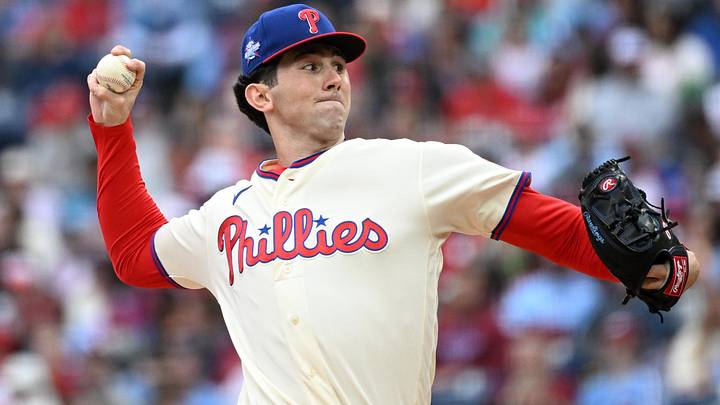 Philadelphia Phillies pitcher Andrew Painter (24) throws a pitch against the Cleveland Guardians.