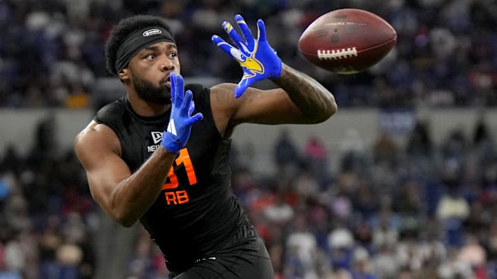 Delaware running back Marcus Yarns (RB31) during the 2025 NFL Combine at Lucas Oil Stadium. Delaware running back Marcus Yarns (RB31) during the 2025 NFL Combine at Lucas Oil Stadium.