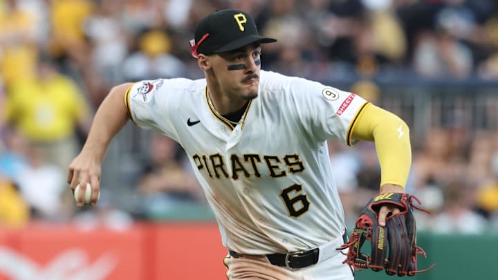 Apr 3, 2026; Pittsburgh, Pennsylvania, USA; Pittsburgh Pirates shortstop Konnor Griffin (6) throws to first base to record an out against Baltimore Orioles catcher Adley Rutschman (not pictured) during the seventh inning at PNC Park. Mandatory Credit: Charles LeClaire-Imagn Images Apr 3, 2026; Pittsburgh, Pennsylvania, USA; Pittsburgh Pirates shortstop Konnor Griffin (6) throws to first base to record an out against Baltimore Orioles catcher Adley Rutschman (not pictured) during the seventh inning at PNC Park. Mandatory Credit: Charles LeClaire-Imagn Images