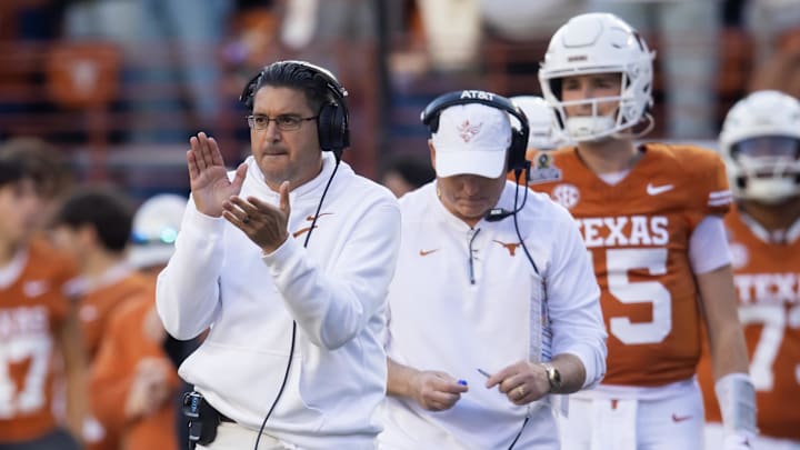 Dec 21, 2024; Austin, Texas, USA; Texas Longhorns special teams coordinator Jeff Banks against the Clemson Tigers during the CFP National playoff first round at Darrell K Royal-Texas Memorial Stadium. Mandatory Credit: Mark J. Rebilas-Imagn Images Dec 21, 2024; Austin, Texas, USA; Texas Longhorns special teams coordinator Jeff Banks against the Clemson Tigers during the CFP National playoff first round at Darrell K Royal-Texas Memorial Stadium. Mandatory Credit: Mark J. Rebilas-Imagn Images