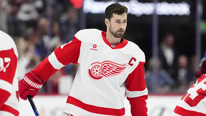 Detroit Red Wings center Dylan Larkin before the game against the Colorado Avalanche.