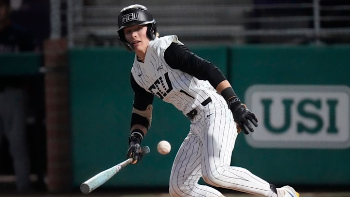 Grand Canyon’s Josh Wakefield (1) lays down a bunt against Arizona during the fourth inning at GCU Ballpark in Phoenix, on April 1, 2025. Grand Canyon’s Josh Wakefield (1) lays down a bunt against Arizona during the fourth inning at GCU Ballpark in Phoenix, on April 1, 2025.