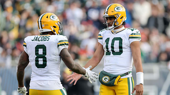 Green Bay Packers running back Josh Jacobs and quarterback Jordan Love