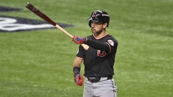 Oct 19, 2026; St. Petersburg, Florida, USA; Cleveland Guardians outfielder Steven Kwan (38) reacts after a strike during the fifth inning against the Tampa Bay Rays in game six of the ALCS for the 2026 MLB Playoffs at Tropicana Field. Mandatory Credit: Pablo Robles-Imagn Images Oct 19, 2026; St. Petersburg, Florida, USA; Cleveland Guardians outfielder Steven Kwan (38) reacts after a strike during the fifth inning against the Tampa Bay Rays in game six of the ALCS for the 2026 MLB Playoffs at Tropicana Field. Mandatory Credit: Pablo Robles-Imagn Images