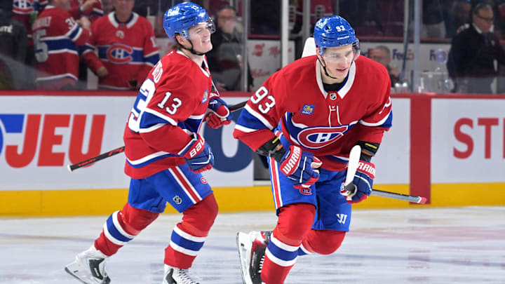 Apr 7, 2026; Montreal, Quebec, CAN; Montreal Canadiens forward Ivan Demidov (93) celebrates with teammate forward Cole Caufield (13) after scoring a goal against the Florida Panthers during the second period at the Bell Centre. Mandatory Credit: Eric Bolte-Imagn Images Apr 7, 2026; Montreal, Quebec, CAN; Montreal Canadiens forward Ivan Demidov (93) celebrates with teammate forward Cole Caufield (13) after scoring a goal against the Florida Panthers during the second period at the Bell Centre. Mandatory Credit: Eric Bolte-Imagn Images