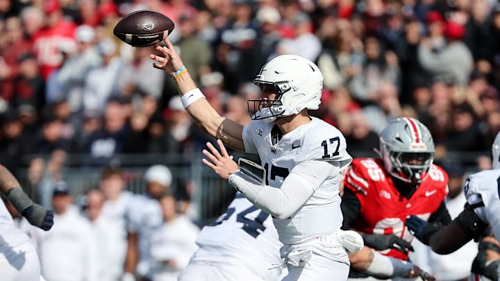 Penn State Nittany Lions quarterback Ethan Grunkemeyer (17) throws a pass during the third quarter against the Ohio State Buckeyes at Ohio Stadium.