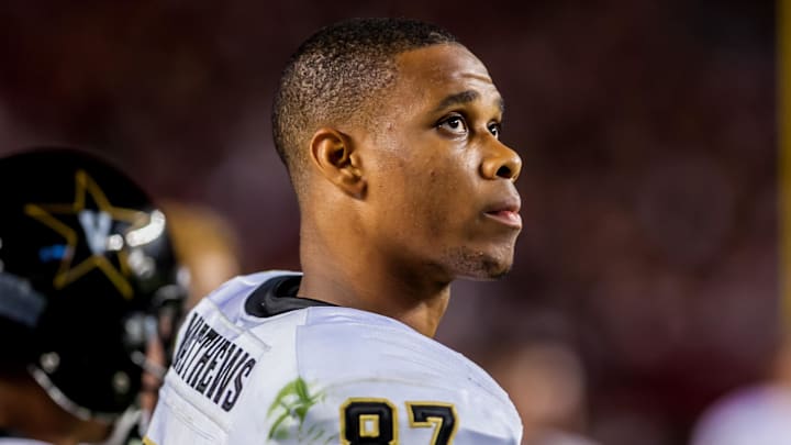Sep 14, 2013; Columbia, SC, USA; Vanderbilt Commodores wide receiver Jordan Matthews (87) watches the final moments against the South Carolina Gamecocks in the second half at Williams-Brice Stadium. Mandatory Credit: Jeff Blake-Imagn Images Sep 14, 2013; Columbia, SC, USA; Vanderbilt Commodores wide receiver Jordan Matthews (87) watches the final moments against the South Carolina Gamecocks in the second half at Williams-Brice Stadium. Mandatory Credit: Jeff Blake-Imagn Images