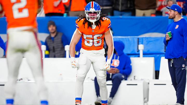 Jan 4, 2026; Denver, Colorado, USA; Denver Broncos linebacker Levelle Bailey (56) reacts to a defensive play during the fourth quarter against the Los Angeles Chargers at Empower Field at Mile High. Mandatory Credit: Ron Chenoy-Imagn Images Jan 4, 2026; Denver, Colorado, USA; Denver Broncos linebacker Levelle Bailey (56) reacts to a defensive play during the fourth quarter against the Los Angeles Chargers at Empower Field at Mile High. Mandatory Credit: Ron Chenoy-Imagn Images