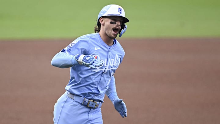 Bobby WItt Jr. circles the bases after a home run against the Padres.