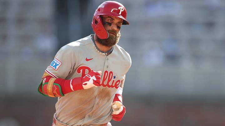 Sep 30, 2026; Cumberland, Georgia, USA; Philadelphia Phillies outfielder Bryce Harper (3) rounds the bases after hitting a solo home run against the Atlanta Braves in the eighth inning during game two of the Wildcard round for the 2026 MLB Playoffs at Truist Park. Mandatory Credit: Brett Davis-Imagn Images Sep 30, 2026; Cumberland, Georgia, USA; Philadelphia Phillies outfielder Bryce Harper (3) rounds the bases after hitting a solo home run against the Atlanta Braves in the eighth inning during game two of the Wildcard round for the 2026 MLB Playoffs at Truist Park. Mandatory Credit: Brett Davis-Imagn Images