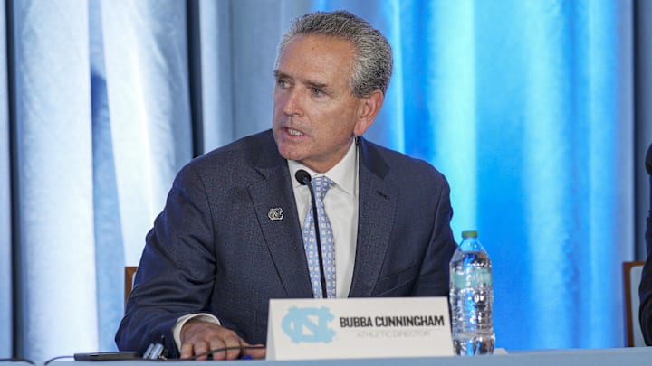 Dec 12, 2024; Chapel Hill, NC, USA; North Carolina athletic director Bubba Cunningham at Loudermilk Center for Excellence. Dec 12, 2024; Chapel Hill, NC, USA; North Carolina athletic director Bubba Cunningham at Loudermilk Center for Excellence.