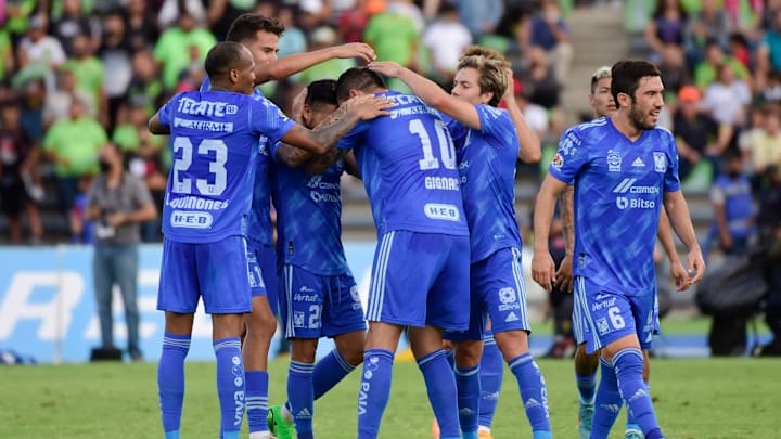 Jugadores de Tigres UANL celebran un gol. Jugadores de Tigres UANL celebran un gol.